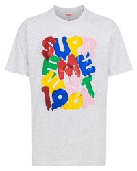 graues bedrucktes T-Shirt mit einem Rundhalsausschnitt von Supreme