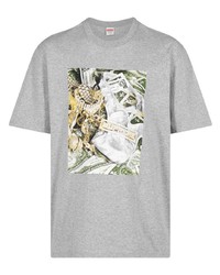 graues bedrucktes T-Shirt mit einem Rundhalsausschnitt von Supreme