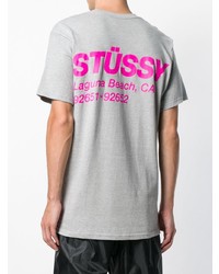 graues bedrucktes T-Shirt mit einem Rundhalsausschnitt von Stussy