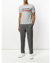 graues bedrucktes T-Shirt mit einem Rundhalsausschnitt von Moncler Gamme Bleu