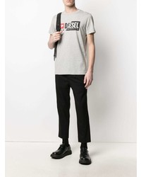 graues bedrucktes T-Shirt mit einem Rundhalsausschnitt von Diesel