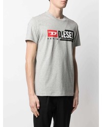 graues bedrucktes T-Shirt mit einem Rundhalsausschnitt von Diesel