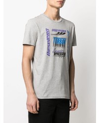 graues bedrucktes T-Shirt mit einem Rundhalsausschnitt von Diesel