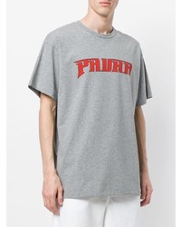 graues bedrucktes T-Shirt mit einem Rundhalsausschnitt von Paura