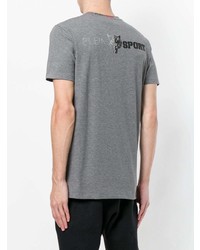 graues bedrucktes T-Shirt mit einem Rundhalsausschnitt von Plein Sport