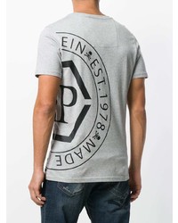 graues bedrucktes T-Shirt mit einem Rundhalsausschnitt von Philipp Plein