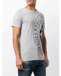 graues bedrucktes T-Shirt mit einem Rundhalsausschnitt von Philipp Plein