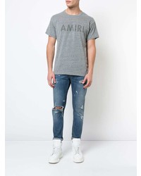 graues bedrucktes T-Shirt mit einem Rundhalsausschnitt von Amiri