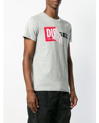 graues bedrucktes T-Shirt mit einem Rundhalsausschnitt von Diesel