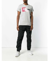 graues bedrucktes T-Shirt mit einem Rundhalsausschnitt von Diesel