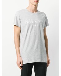 graues bedrucktes T-Shirt mit einem Rundhalsausschnitt von Balmain