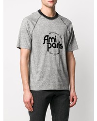 graues bedrucktes T-Shirt mit einem Rundhalsausschnitt von Ami Paris