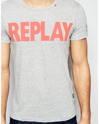 graues bedrucktes T-Shirt mit einem Rundhalsausschnitt von Replay