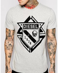 graues bedrucktes T-Shirt mit einem Rundhalsausschnitt von Diesel