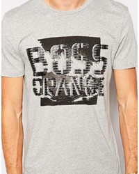 graues bedrucktes T-Shirt mit einem Rundhalsausschnitt von Boss Orange