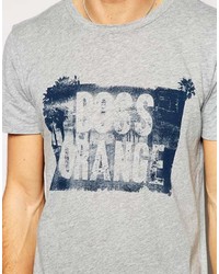 graues bedrucktes T-Shirt mit einem Rundhalsausschnitt von Boss Orange