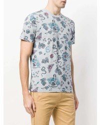 graues bedrucktes T-Shirt mit einem Rundhalsausschnitt von Etro