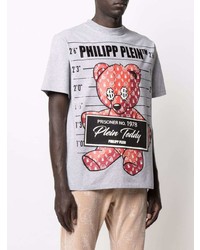 graues bedrucktes T-Shirt mit einem Rundhalsausschnitt von Philipp Plein