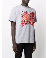 graues bedrucktes T-Shirt mit einem Rundhalsausschnitt von Philipp Plein