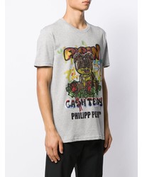 graues bedrucktes T-Shirt mit einem Rundhalsausschnitt von Philipp Plein