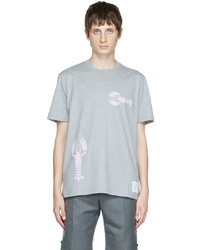 graues bedrucktes T-Shirt mit einem Rundhalsausschnitt von Thom Browne
