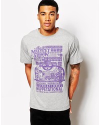 graues bedrucktes T-Shirt mit einem Rundhalsausschnitt von Threadless