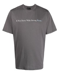graues bedrucktes T-Shirt mit einem Rundhalsausschnitt von Throwback.