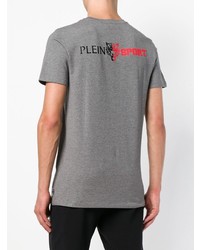 graues bedrucktes T-Shirt mit einem Rundhalsausschnitt von Plein Sport