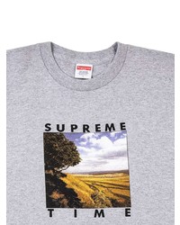 graues bedrucktes T-Shirt mit einem Rundhalsausschnitt von Supreme