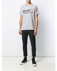 graues bedrucktes T-Shirt mit einem Rundhalsausschnitt von Moschino