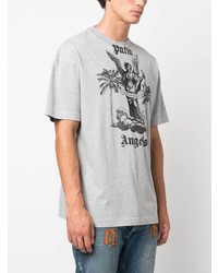 graues bedrucktes T-Shirt mit einem Rundhalsausschnitt von Palm Angels