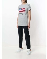 graues bedrucktes T-Shirt mit einem Rundhalsausschnitt von Rokh