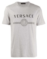 graues bedrucktes T-Shirt mit einem Rundhalsausschnitt von Versace