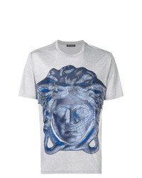 graues bedrucktes T-Shirt mit einem Rundhalsausschnitt von Versace