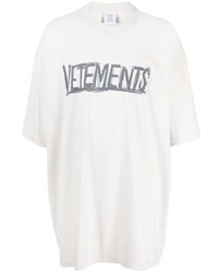 graues bedrucktes T-Shirt mit einem Rundhalsausschnitt von Vetements