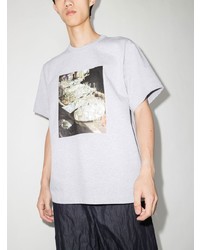 graues bedrucktes T-Shirt mit einem Rundhalsausschnitt von Helmut Lang