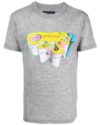 graues bedrucktes T-Shirt mit einem Rundhalsausschnitt von Viktor & Rolf