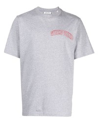 graues bedrucktes T-Shirt mit einem Rundhalsausschnitt von Wood Wood