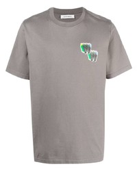graues bedrucktes T-Shirt mit einem Rundhalsausschnitt von Wood Wood