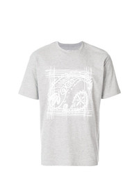 graues bedrucktes T-Shirt mit einem Rundhalsausschnitt von Wooyoungmi