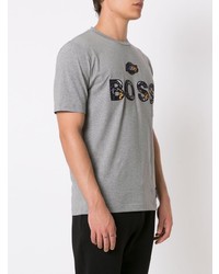 graues bedrucktes T-Shirt mit einem Rundhalsausschnitt von BOSS