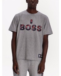 graues bedrucktes T-Shirt mit einem Rundhalsausschnitt von BOSS