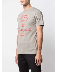 graues bedrucktes T-Shirt mit einem Rundhalsausschnitt von Raf Simons