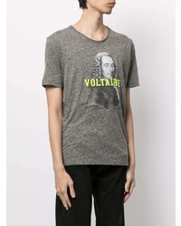 graues bedrucktes T-Shirt mit einem Rundhalsausschnitt von Zadig & Voltaire