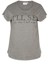 graues bedrucktes T-Shirt mit einem Rundhalsausschnitt von Zizzi