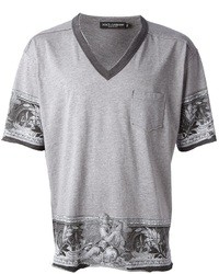 graues bedrucktes T-Shirt mit einem V-Ausschnitt von Dolce & Gabbana