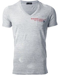 graues bedrucktes T-Shirt mit einem V-Ausschnitt von DSquared