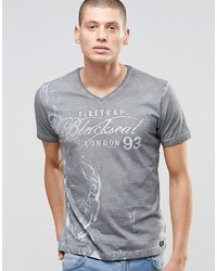 graues bedrucktes T-Shirt mit einem V-Ausschnitt von Firetrap