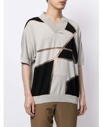 graues bedrucktes T-Shirt mit einem V-Ausschnitt von Emporio Armani
