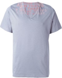 graues bedrucktes T-Shirt mit einem V-Ausschnitt von Maison Margiela